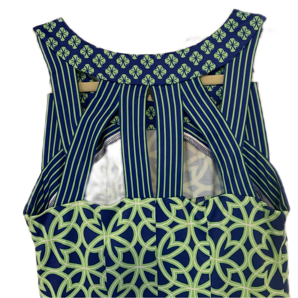 Gretchen Scott Designs SZ S Blue/Green Jersey Isosceles Cut Out Dress - Picture 5 of 7